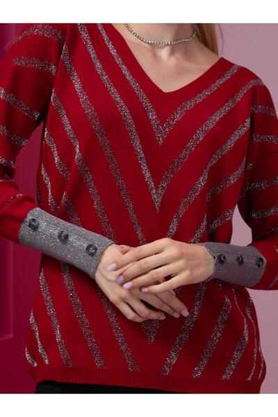 Clothes Fast V-Neck Striped Red Women's Sweater