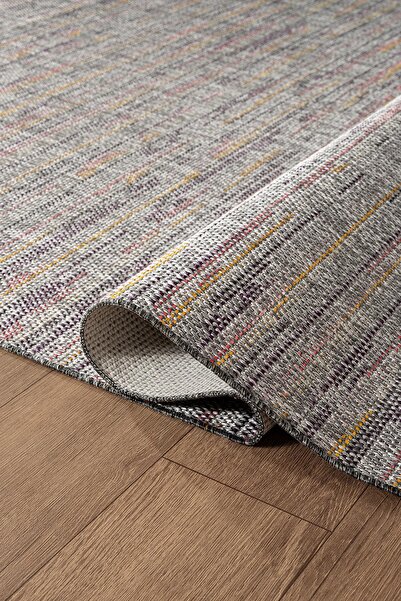 Karmen Halı Zeen ZE003R Sisal Gri Kolay Temizlenebilir Makinede Yıkanabilir Mutfak Halısı Pamuk Taban