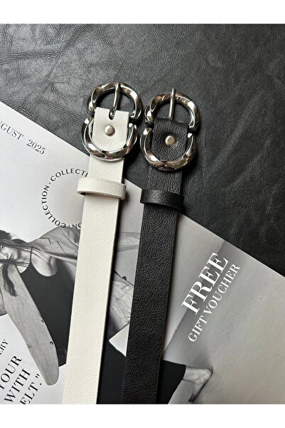 LİA KEMER 2-Piece Jade Double Ring Patterned Women's Silver Buckle Belt Coat Belt Dress Belt Trouser Belt