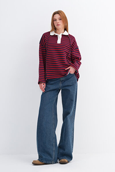 Addax Striped Long Sleeve Thick T-Shirt B10577