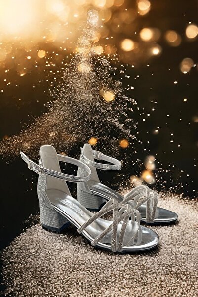 ALTUNTAŞ Girl's Stoned Comfortable Sole Classic Heeled Open-Front Evening Dre...