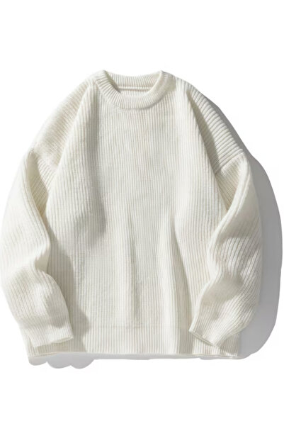 Tarz Cool Men's White Regular Crew Neck Knit Sweater