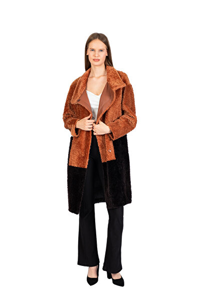 PAOLO FRAMINCO PF-009 GERÇEK KUZU DERİSİ KÜRK DERİ - KİREMİT/SİYAH