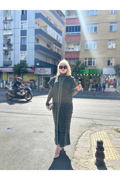 ZENGEZUR MALL Sptrns Black Line Patterned Dress Cardigan Knitwear Set Khaki (171704) (Size: Standard)