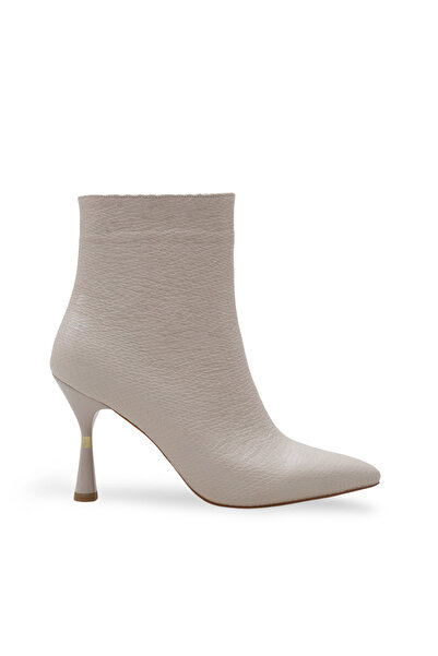 Women Lay-z Women's Beige Snakeskin Textured Thin Heeled Boots 9.5 cm Heel Height, Pointed Toe Stylish Design