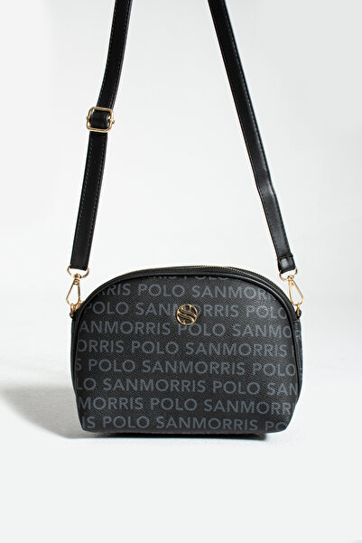 By Hakan Sn 1298 Two Compartment Women's Handbag Shoulder Crossbody Bag Black with Writing