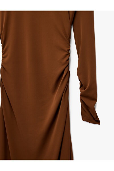 Koton Slim Fit Drape Detail Long Sleeve Boat Neck Long Dress