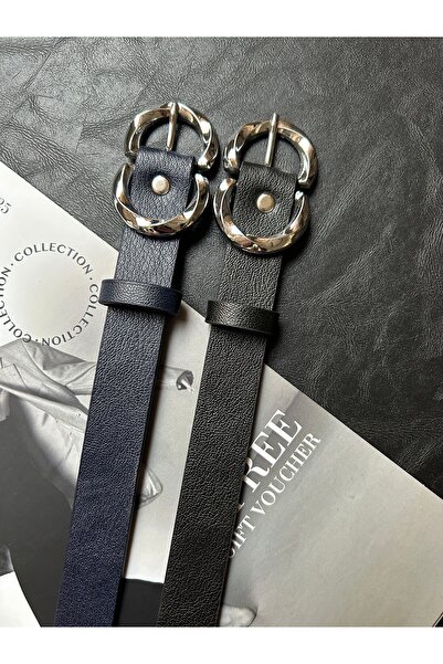 LİA KEMER 2-Piece Jade Double Ring Patterned Women's Silver Buckle Belt Coat Belt Dress Belt Trouser Belt