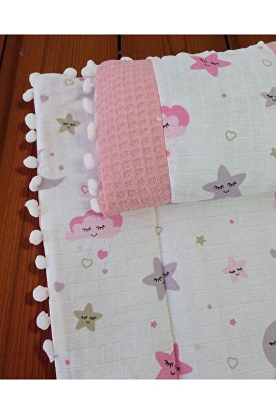 voyyo kids baby 3-Piece Bottom Opening Mat Set with Blanket and Pillow, Muslin Patterned Bottom Opening