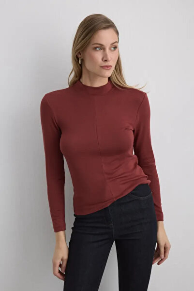 Gusto Mock Neck Pack Viscose Lycra Blouse - Tile