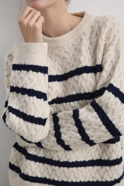 Gusto Striped Detailed Knitted Blouse - Ecru