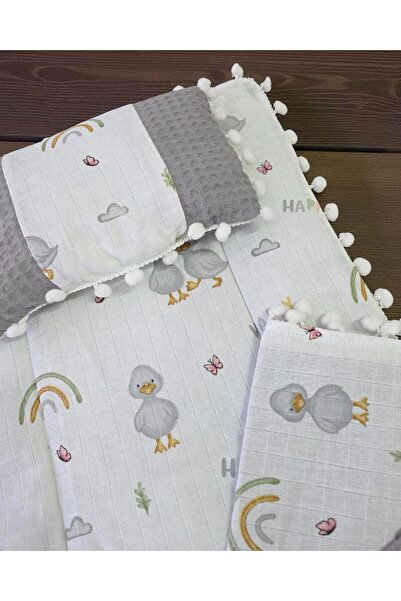 voyyo kids baby 3-Piece Bottom Opening Mat Set with Blanket and Pillow, Muslin Patterned Bottom Opening