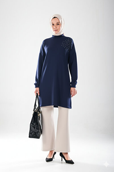 Plistre 2296_Womenstone Printed Slit Mock Neck Piece Tunic