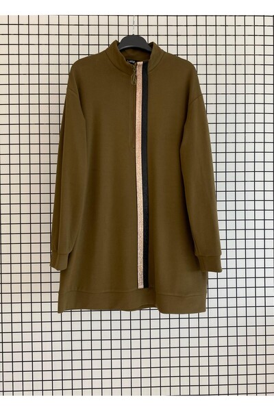 Armine Zippered Stand Collar-Stripe Detailed Tunic Autumn-Winter