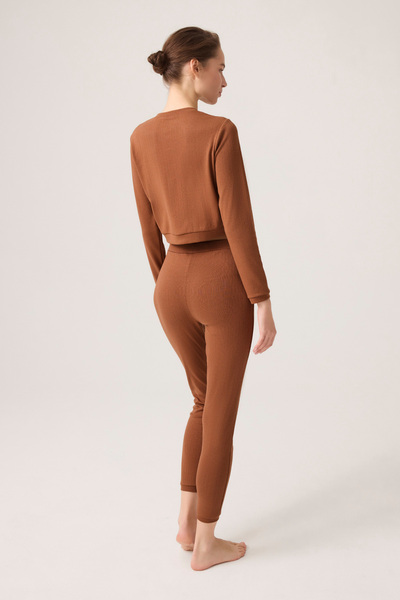 Los Ojos X Ece Brown Honeycomb Textured Buttoned Pajama Set Pointelle Pj