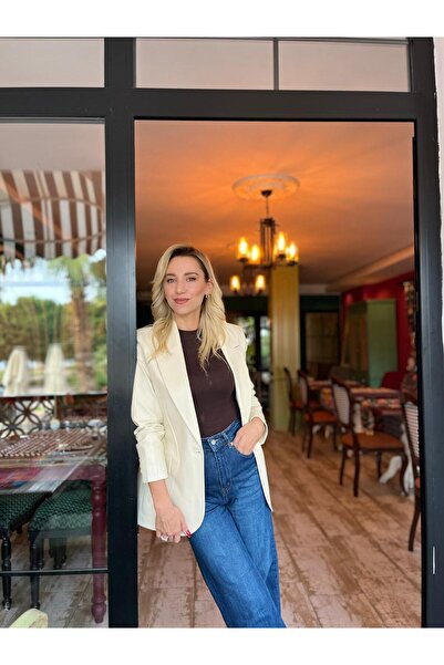 HATİCE KONCA BUTİK BEJ DERİ BLAZER CEKET