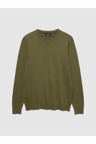 Sisley Koton Mixed Fabric Crew Neck Sweater Men's Khaki Sweater - 323A10F2S1C78