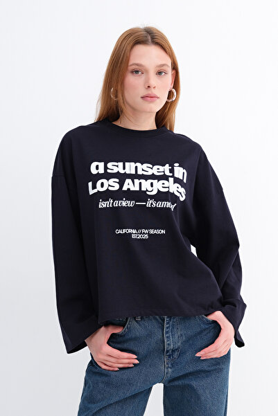 Addax Letter Printed Long Sleeve T-Shirt B10581