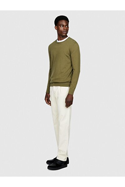 Sisley Koton Mixed Fabric Crew Neck Sweater Men's Khaki Sweater - 323A10F2S1C78