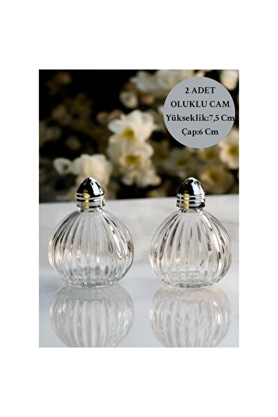 İnterlife 2-Piece Glass Salt and Spice Container Origami Style Ribbed Glass |   Tabletop Glass Salt and Pepper Shakers