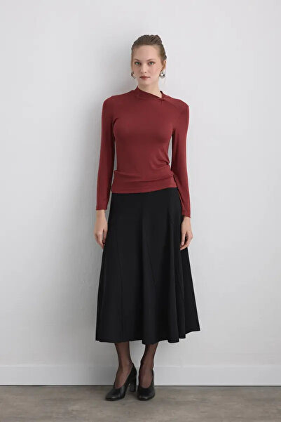 Gusto Viscose Lycra Blouse with Knotted Collar - Tile