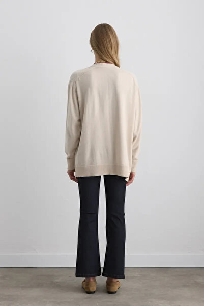 Gusto Relaxed Fit Wool Knit Cardigan - Stone