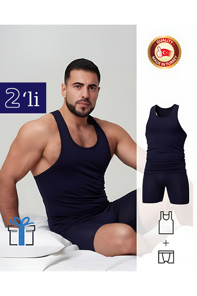 Mercan Erkek Lacivert Takım Özel Kutuda Uzun Kesim Boxer + Sporcu Atlet