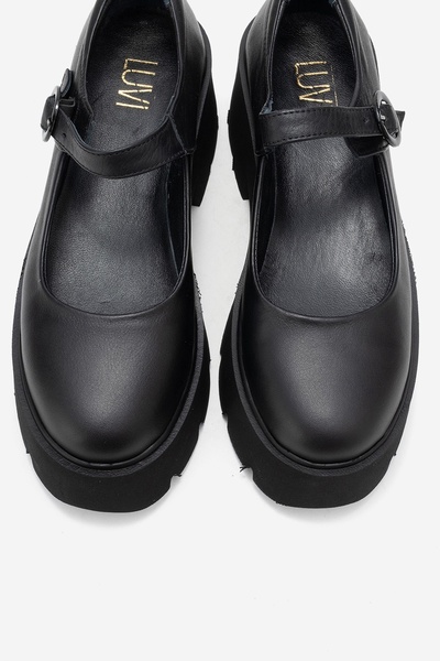 LuviShoes ORINA Чорні шкіряні жіночі повсякденні туфлі на товстій підошві