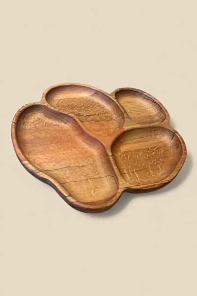 Ayd ahşap Natural Wood 4-Compartment Serving Plate - Food-Friendly Organic Preservation - Decorative Snack Plate Breakfast Plate