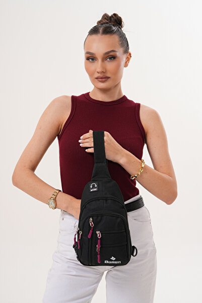 Boman Shop Unisex Black Waterproof Shoulder Bag with USB Headphone Outlet Crossbody Chest Bag