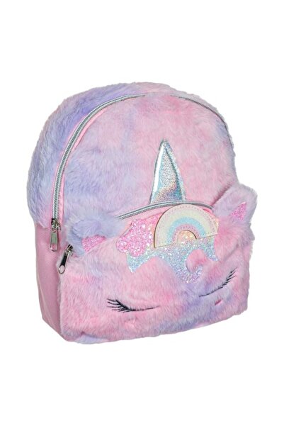 OEM Kids Backpack Fur Unicorn Pink Purple Tie Dye Glitter 19x7x25cm
