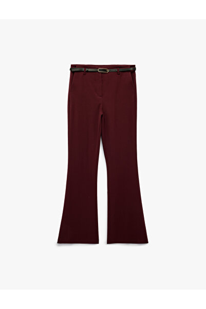 Koton Slim Fit Pockets Viscose Blend Belt Detailed Flared Trousers