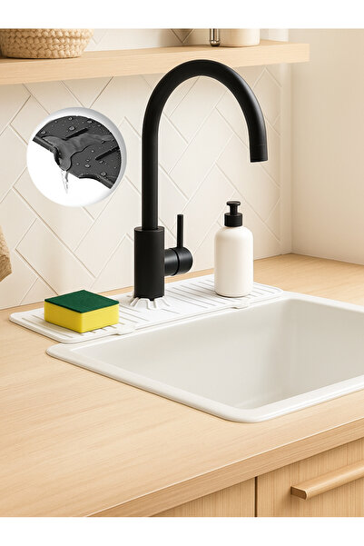 MappleHome Beyaz Elastik Musluk Mat Su Tutucu Düzenleyici Silikon Kaydırmaz Mutfak Banyo Lavabo Tezgah Matı