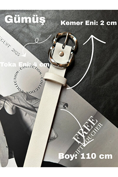 LİA KEMER Jade Double Ring Pattern Women's Silver Buckle Belt Coat Belt Dress Belt Trouser Belt