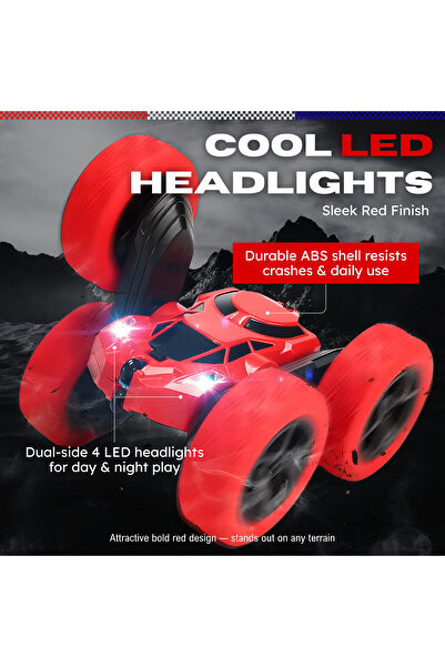 NEXSO سيارة حركات بهلوانية رباعية الدفع تعمل بالتحكم عن بعد مع دوران 360 درجة، وقلب 180 درجة، وأضواء LED، ووقت تشغيل يزيد عن 90 دقيقة، وجهاز تحكم عن بعد 2.4 جيجاهرتز