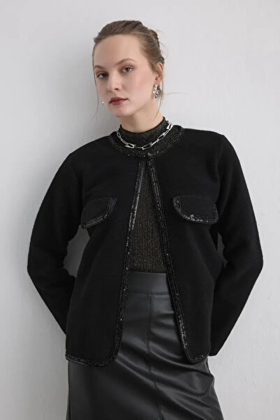 Gusto Beaded Wool Coat - Black