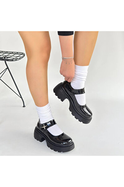 doremodam Sptrns Siyat Black Patent Leather Wedge Heel Oxford Shoes (104906) (Size: 37)