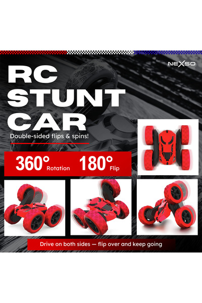 NEXSO سيارة حركات بهلوانية رباعية الدفع تعمل بالتحكم عن بعد مع دوران 360 درجة، وقلب 180 درجة، وأضواء LED، ووقت تشغيل يزيد عن 90 دقيقة، وجهاز تحكم عن بعد 2.4 جيجاهرتز