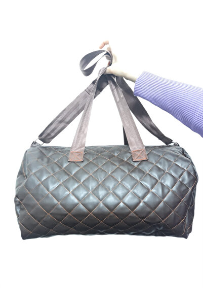 Tasarım Faux Leather Hand and Arm Carry Medium Size 45 cm Sports Bag Brown