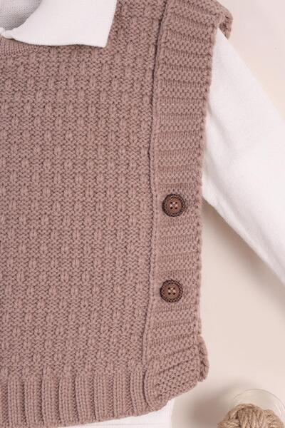 kidello Brown Baby Boy Knitwear 3-Piece Set – Vest Set , with Pants, Long Sleeves