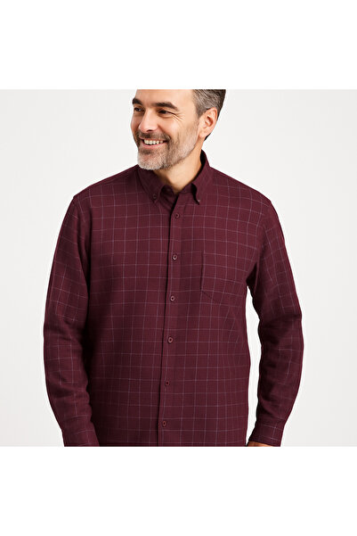 UNL Patterned Checkered Cotton Seasonal Medium Thick Oxford Long Sleeve Pocke...