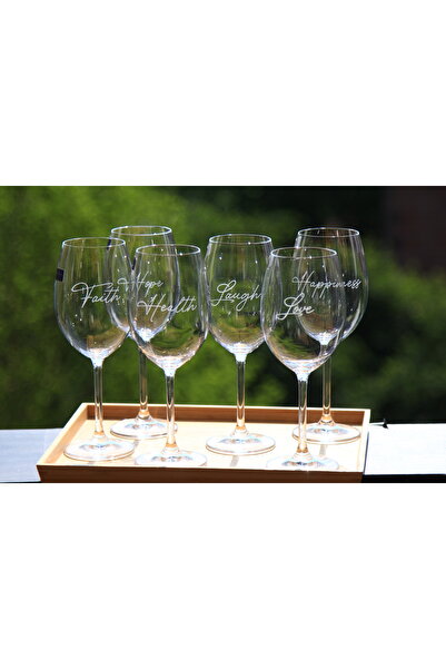 Astrid Deco Set of 6 Bohemia wine glasses, engraved with words in English