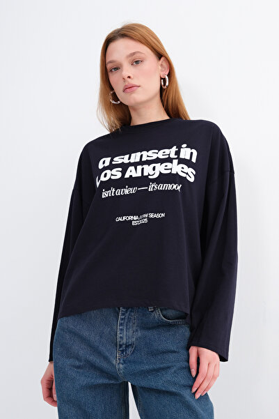 Addax Letter Printed Long Sleeve T-Shirt B10581