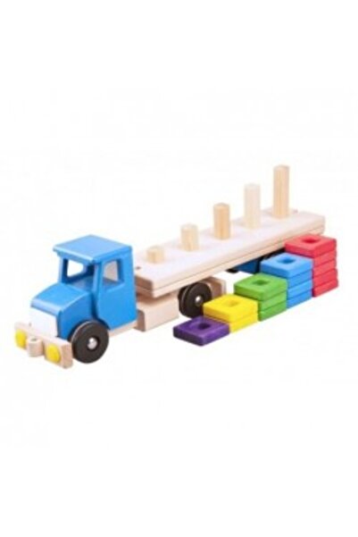 LUPO Blue truck with detachable semi-trailer and wooden blocks 52 cm