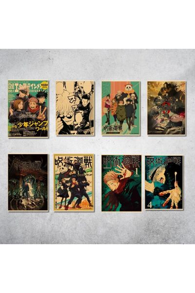Hediye Vakti Vintage Anime Jujutsu Kaisen Gojo Satoru 8’li Duvar Posteri Seti...