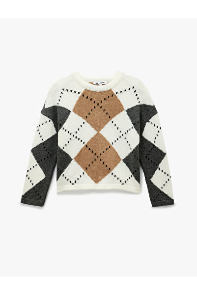 Koton Long Sleeve Crew Neck Diamond Patterned Sweater
