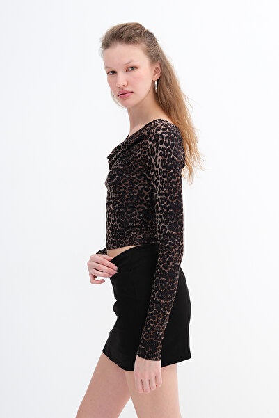 Addax Degaje Collar Leopard Blouse B12702