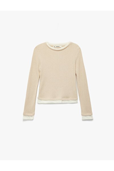 Koton Μακρυμάνικο μπλουζάκι με λαιμόκοψη εφαρμοστό από βισκόζη