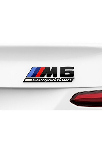 BMW M6 Competition Car Badge – 130x38 mm, Black Glossy with Tricolor Stripes, Self-adhesive