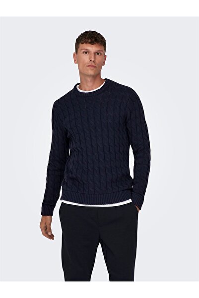 Only & Sons Onskicker Life Reg 3 Cable Crew Knit Men's Blue Sweater - 22026504